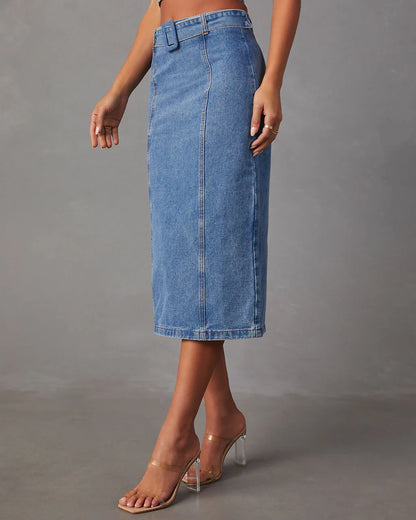 Marie Belted Denim Midi Skirt