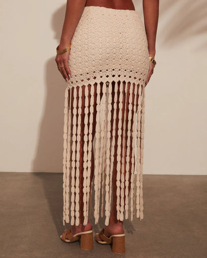 Sweet Escape Knitted Fringe Mini Skirt