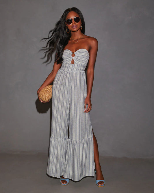 Best Escape Cotton Linen Strapless Slit Leg Jumpsuit