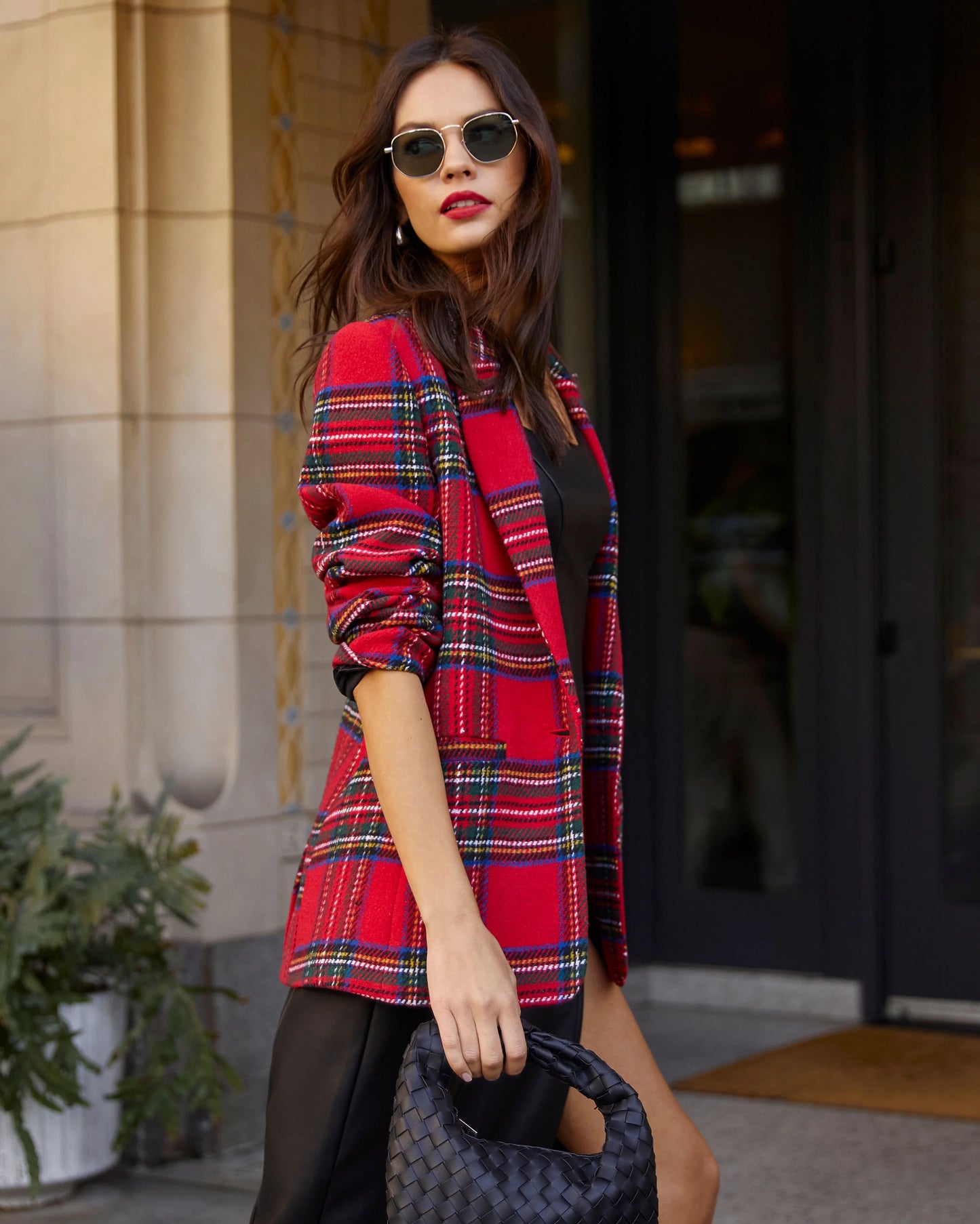 Eve Pocketed Plaid Blazer