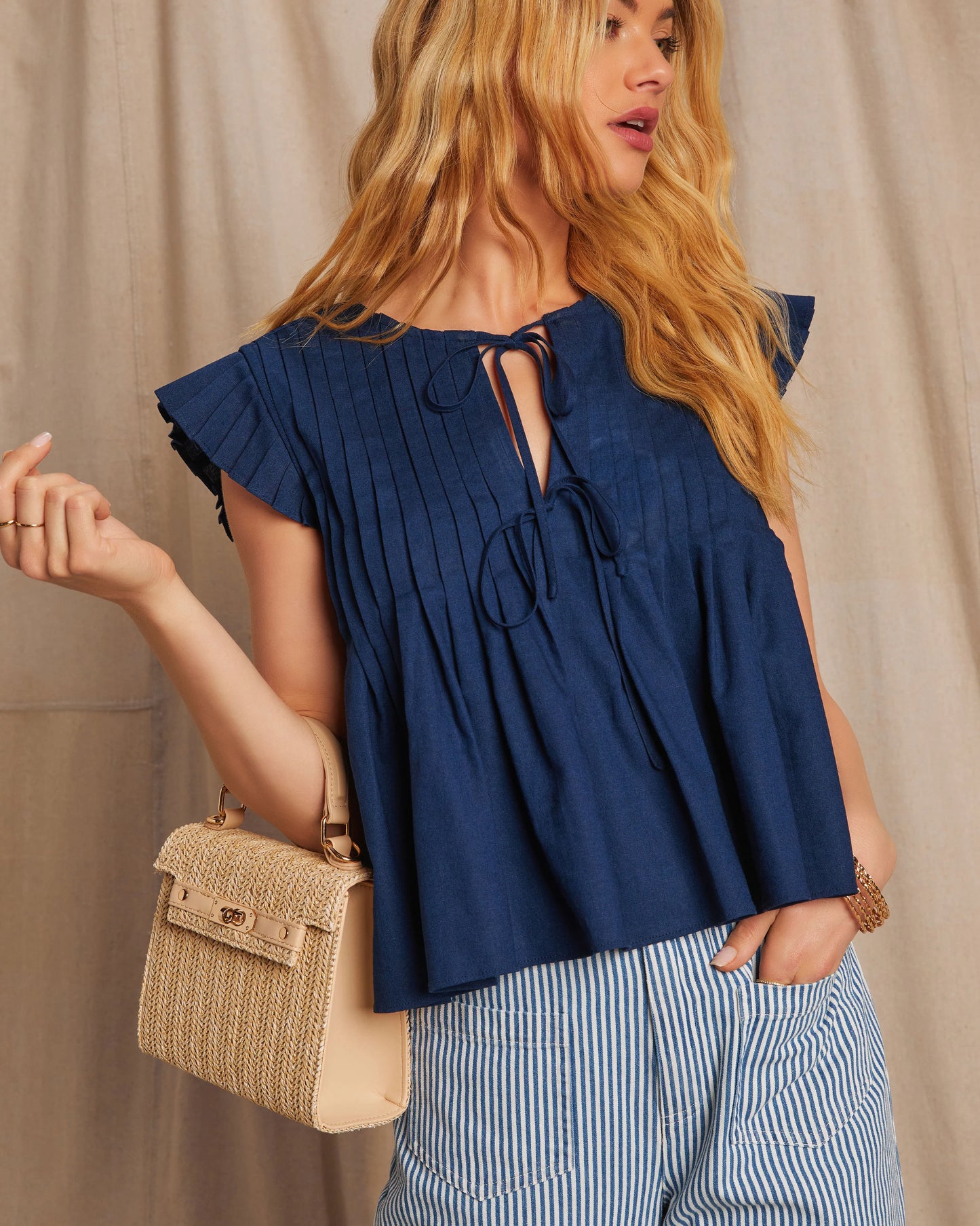 Gina Linen Tie Neck Blouse