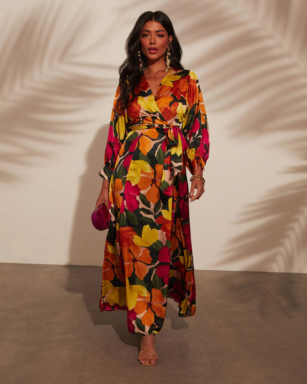 EuroSun Floral Print Wrap Midi Dress