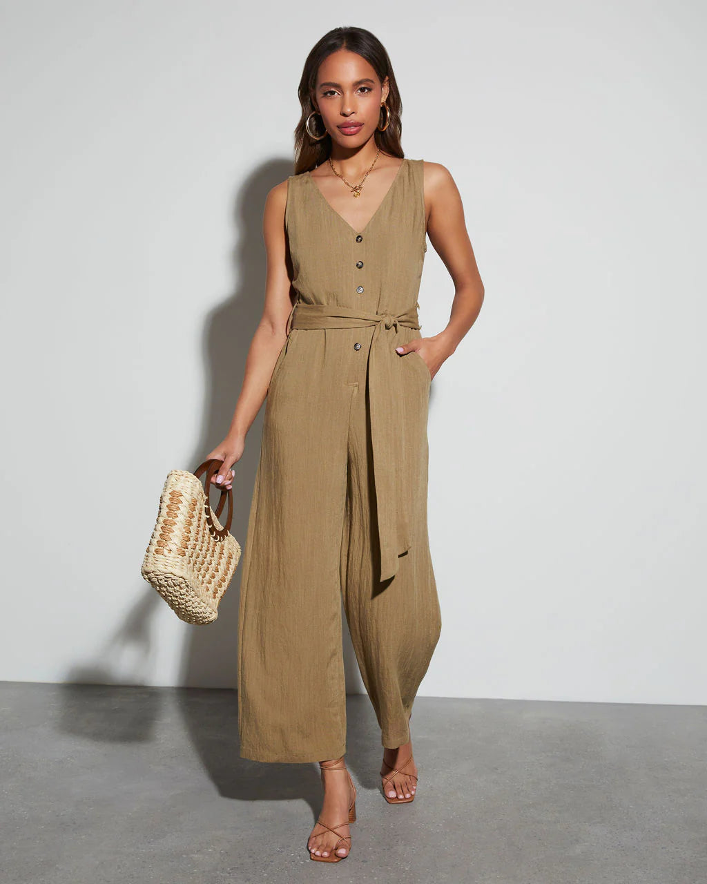 Ember Glow Tie Waist Jumpsuit