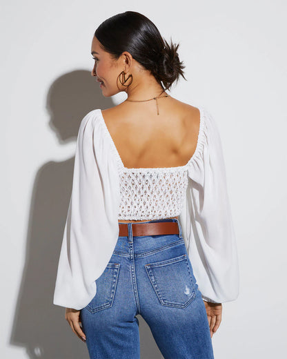 Alannah Eyelet Long Sleeve Crop Top