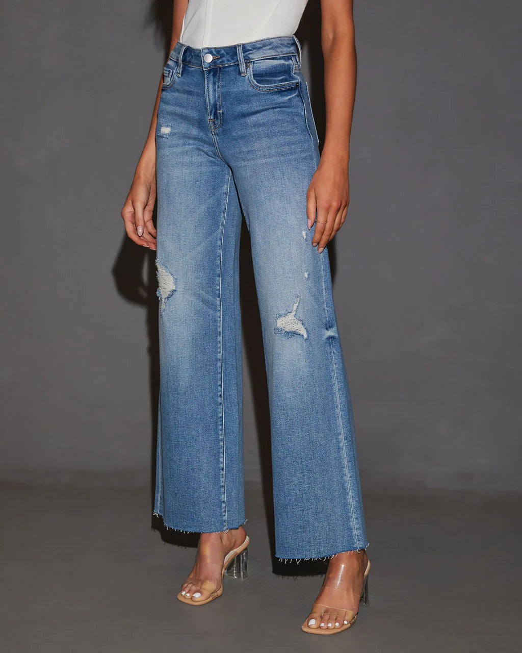 Cooper High Rise Distressed Wide Leg Jeans