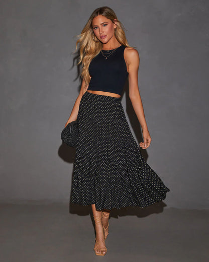 Quinley Tiered Polka Dot Midi Skirt