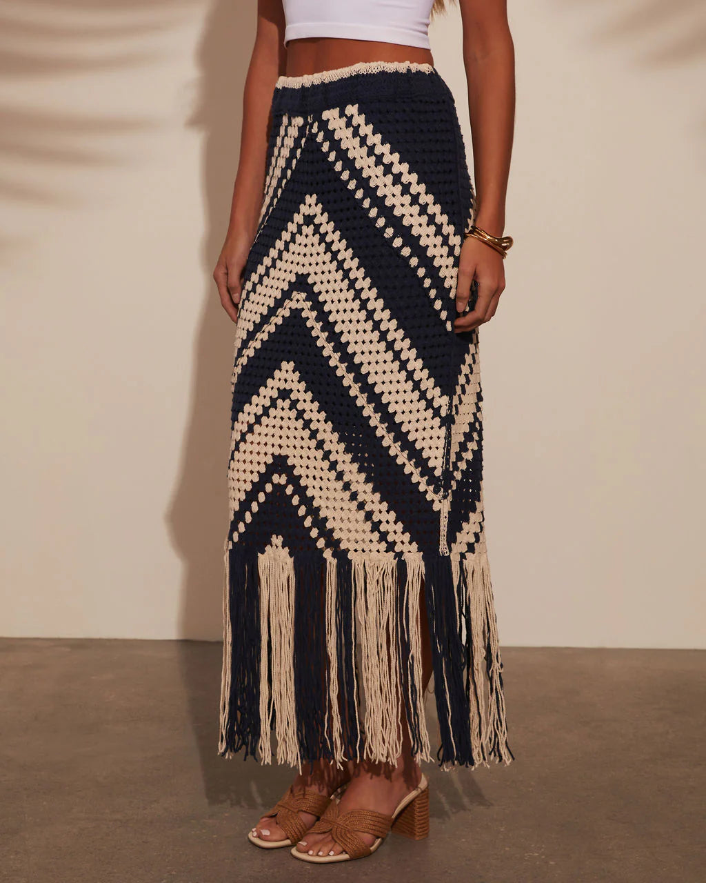 Costa Chic Fringe Crochet Maxi Skirt