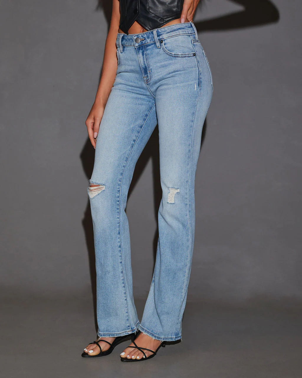 Kerra Mid Rise Distressed Bootcut Jeans