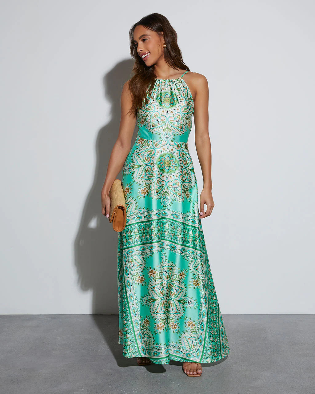 Gayle Satin Printed Maxi Dress