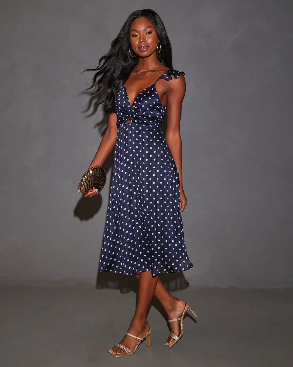 Margaret Polka Dot Cutout Midi Dress