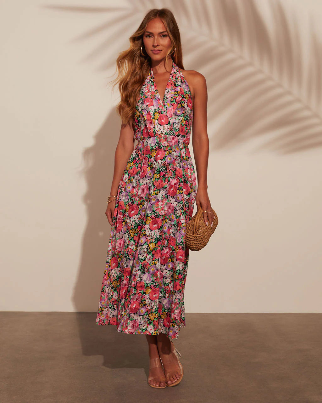 Saskia Halter Tie Waist Floral Midi Dress