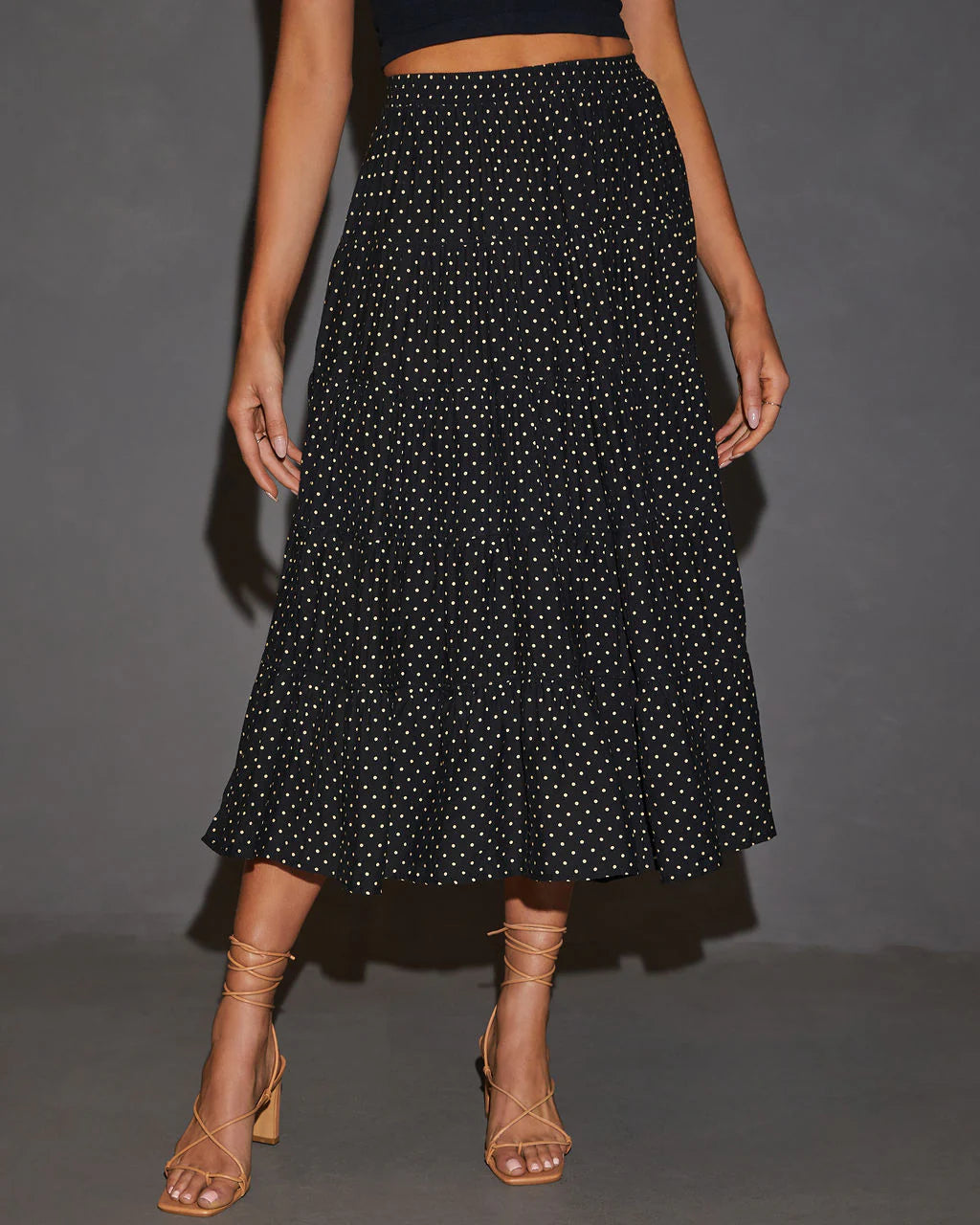 Quinley Tiered Polka Dot Midi Skirt