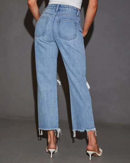 Laurel High Rise Distressed Relaxed Straight Jeans