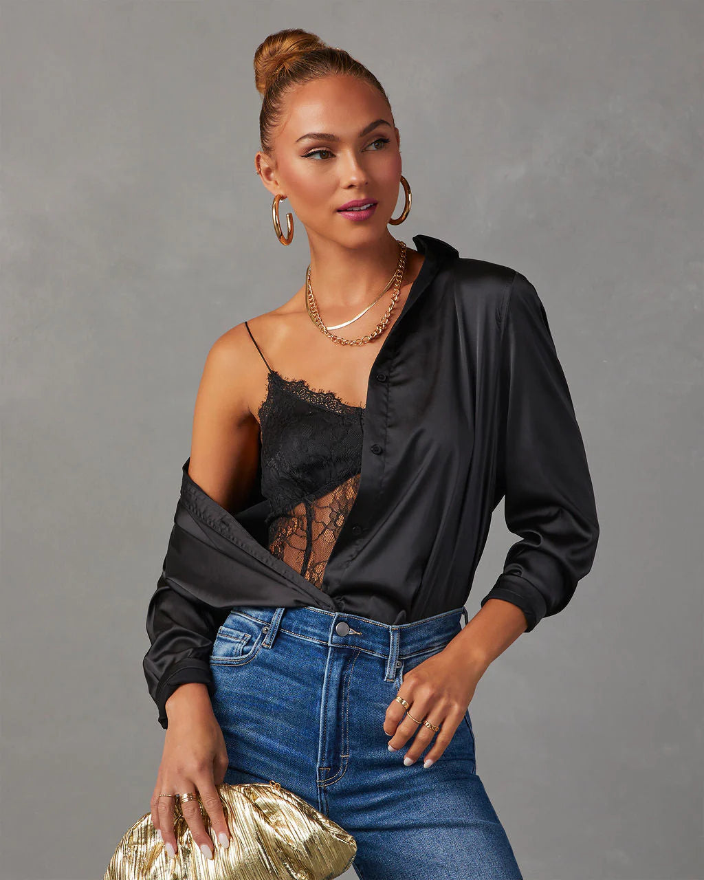 Nadine Satin Button Down Top