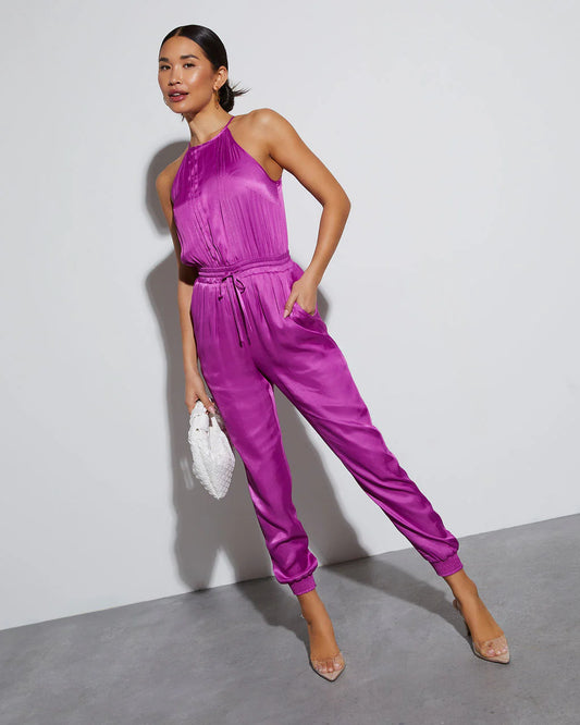 Monelle Satin Drawstring Waist Jumpsuit