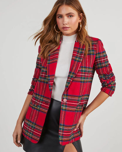 Eve Pocketed Plaid Blazer