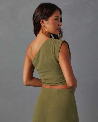 Mariam Linen Blend One Shoulder Crop Top