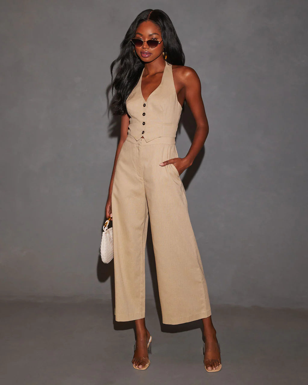 Tamar Fitted Waist Vest Jumpsuit