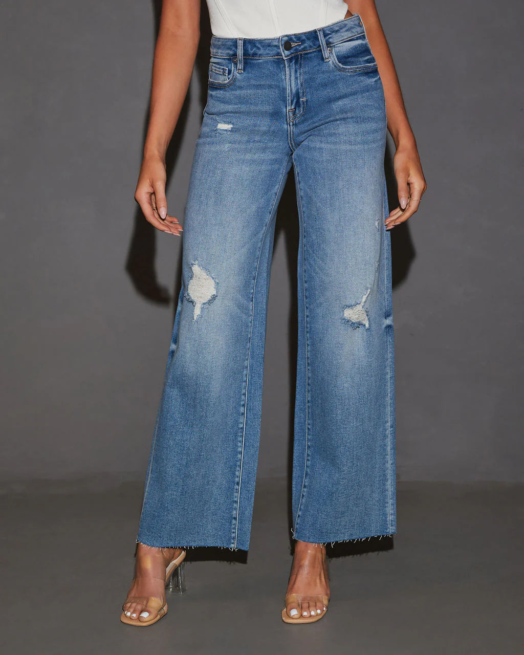 Cooper High Rise Distressed Wide Leg Jeans