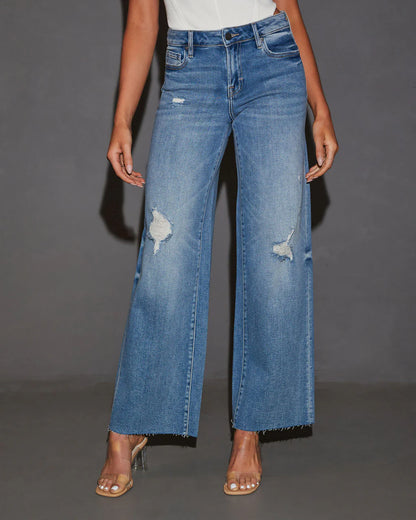 Cooper High Rise Distressed Wide Leg Jeans