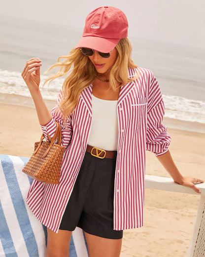 Anthem Bishop Sleeve Striped Button Down Top