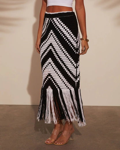 Costa Chic Fringe Crochet Maxi Skirt