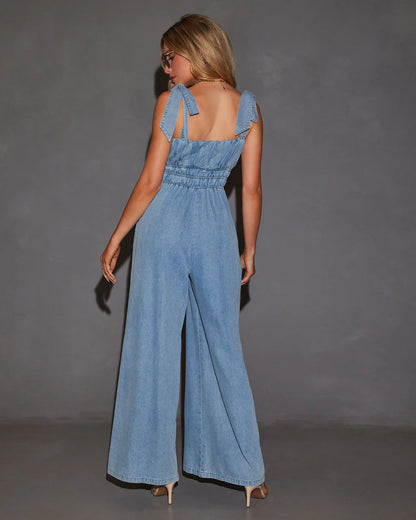 Kaleen Fitted Waist Denim Jumpsuit