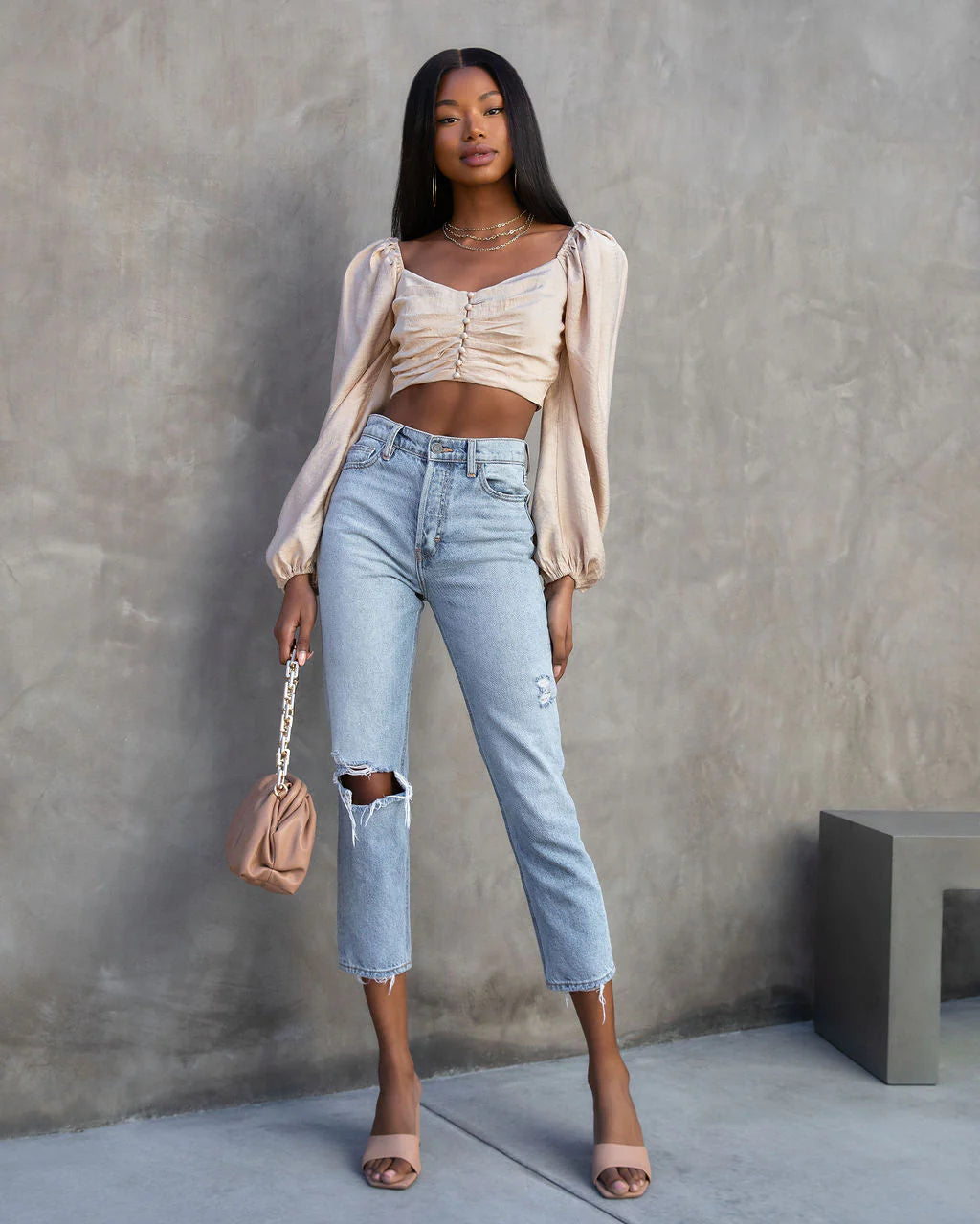 Got It Good Puff Sleeve Ruched Crop Top