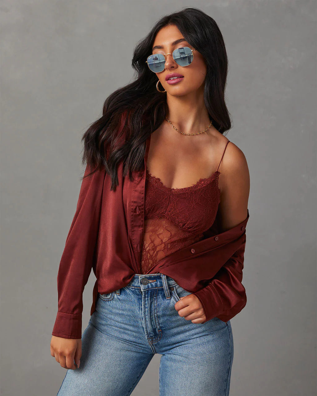 Nadine Satin Button Down Top