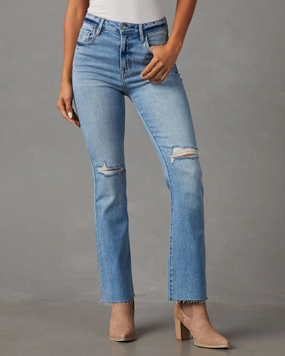 Auggie High Rise Distressed Flare Jeans