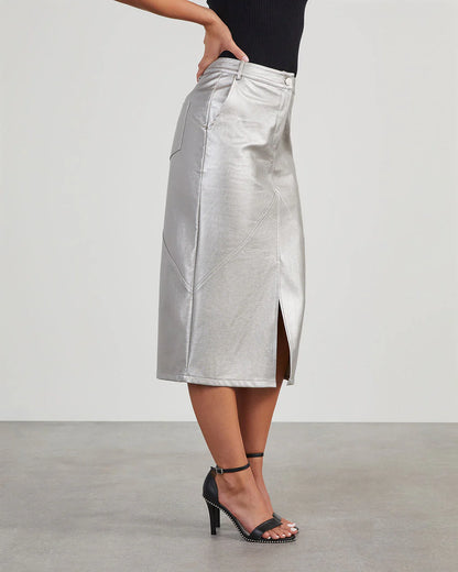 Lunar Metallic Midi Skirt