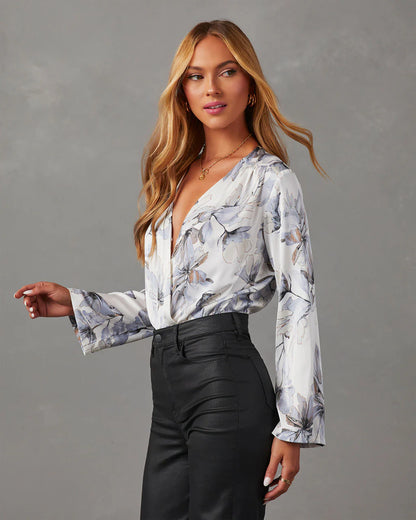 Nattie Satin Floral Long Sleeve Bodysuit