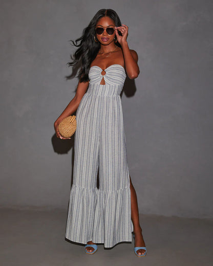 Best Escape Cotton Linen Strapless Slit Leg Jumpsuit