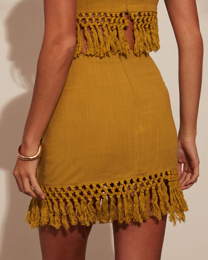 Madrid Tango Wrap Fringe Mini Skirt