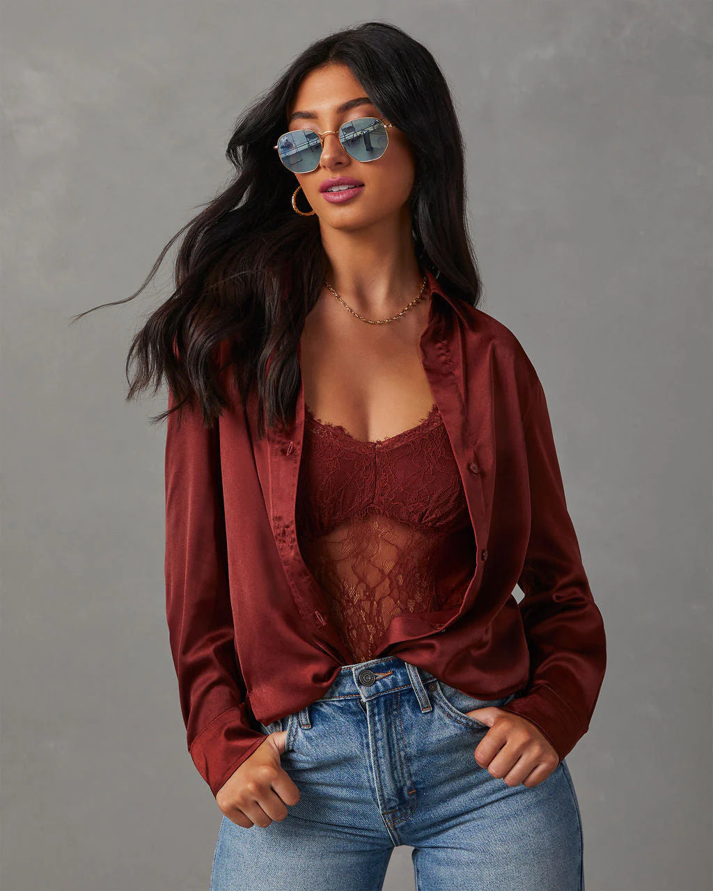 Nadine Satin Button Down Top