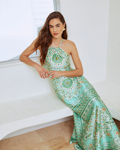 Gayle Satin Printed Maxi Dress