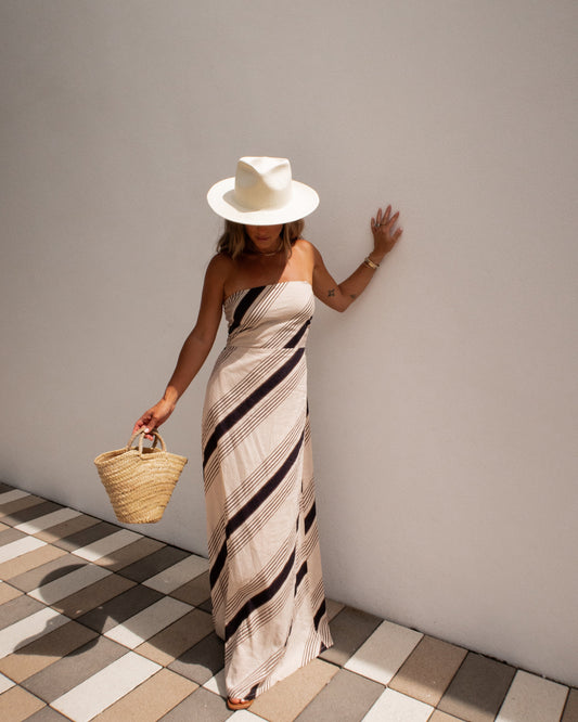 Kienna Strapless Striped Linen Midi Dress