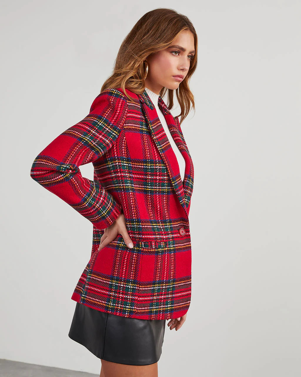 Eve Pocketed Plaid Blazer