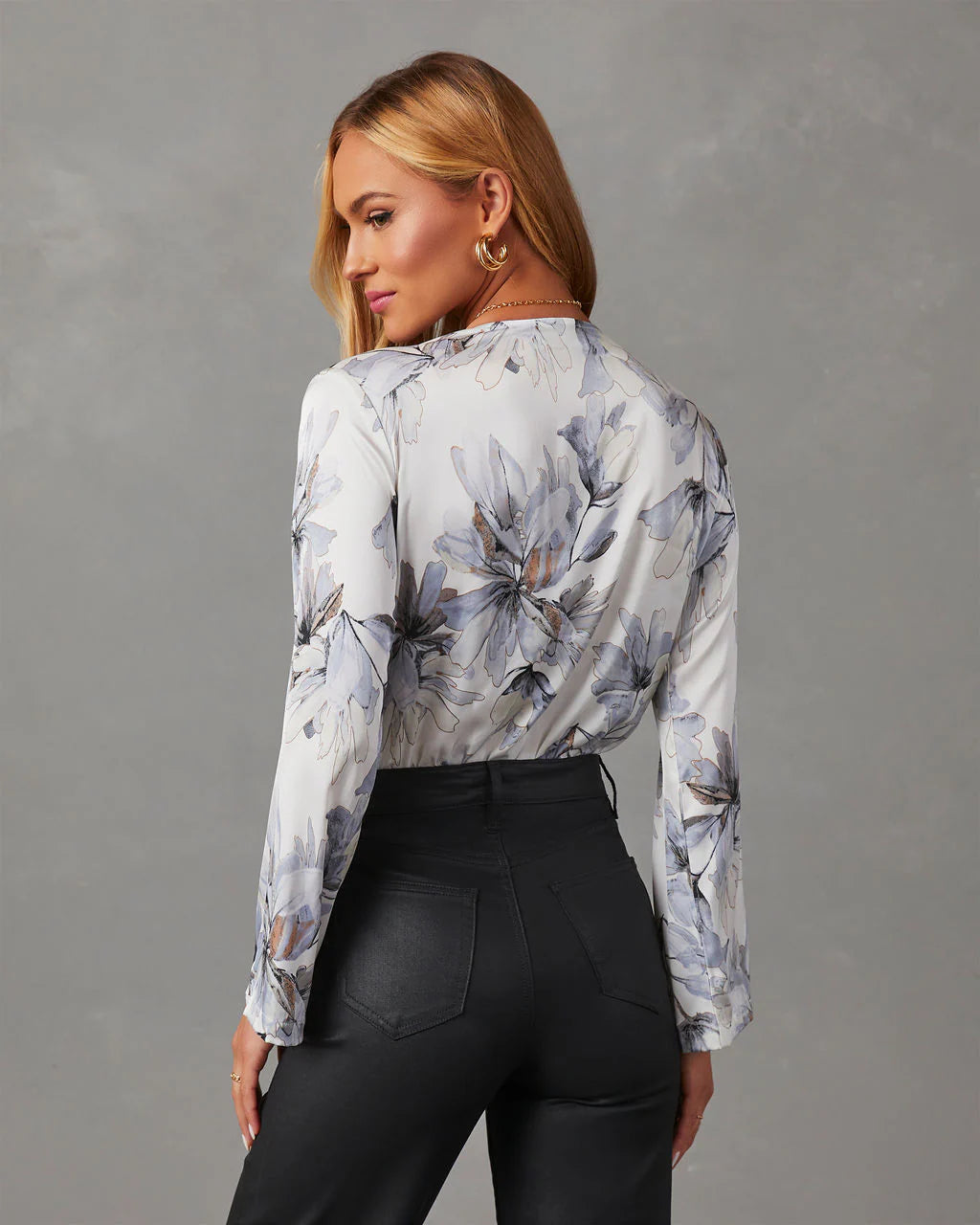 Nattie Satin Floral Long Sleeve Bodysuit