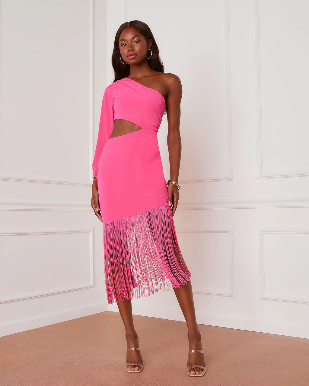 Tonika Asymmetrical Fringe Midi Dress