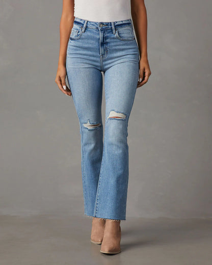 Auggie High Rise Distressed Flare Jeans