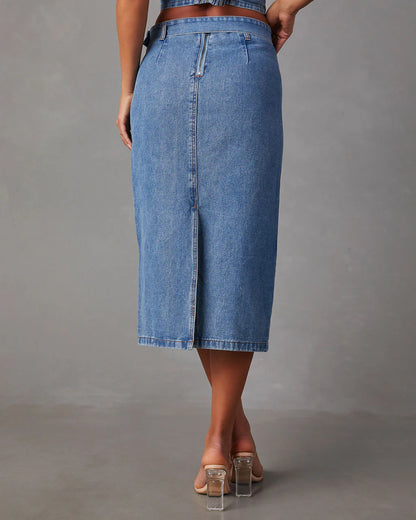 Marie Belted Denim Midi Skirt