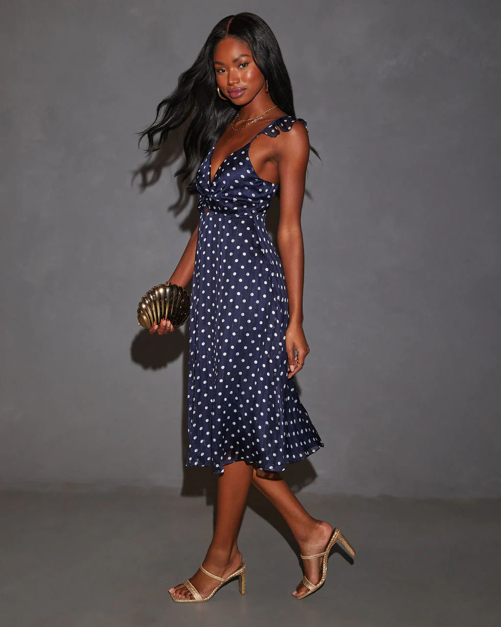 Margaret Polka Dot Cutout Midi Dress