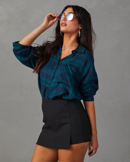 Alysia Plaid Button Down Top