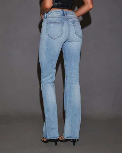 Kerra Mid Rise Distressed Bootcut Jeans