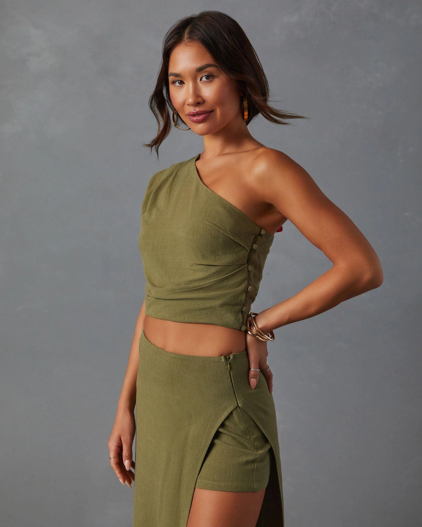 Mariam Linen Blend One Shoulder Crop Top