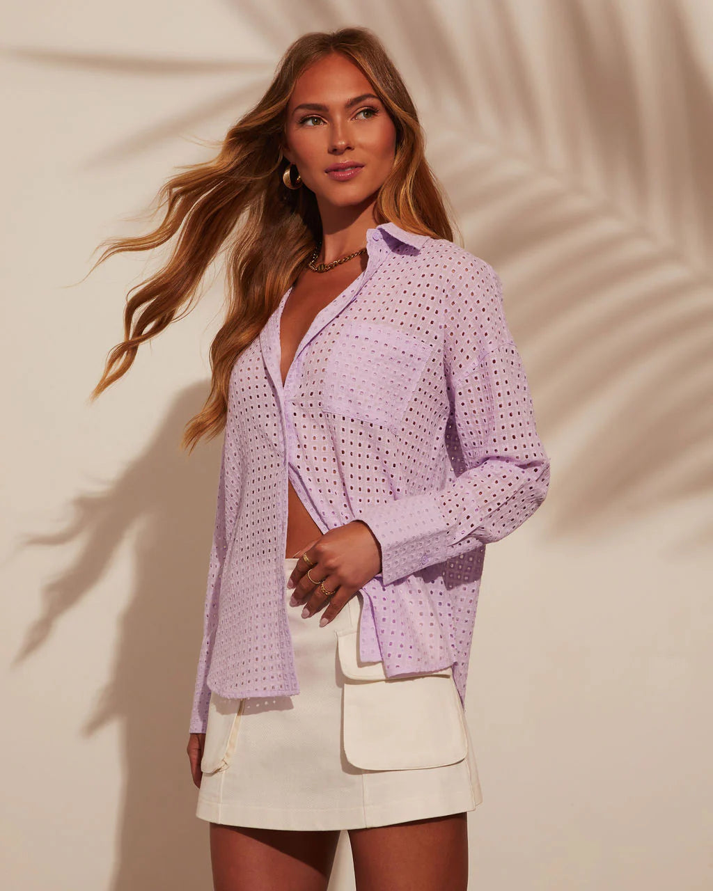 Nala Sheer Long Sleeve Button Down Top