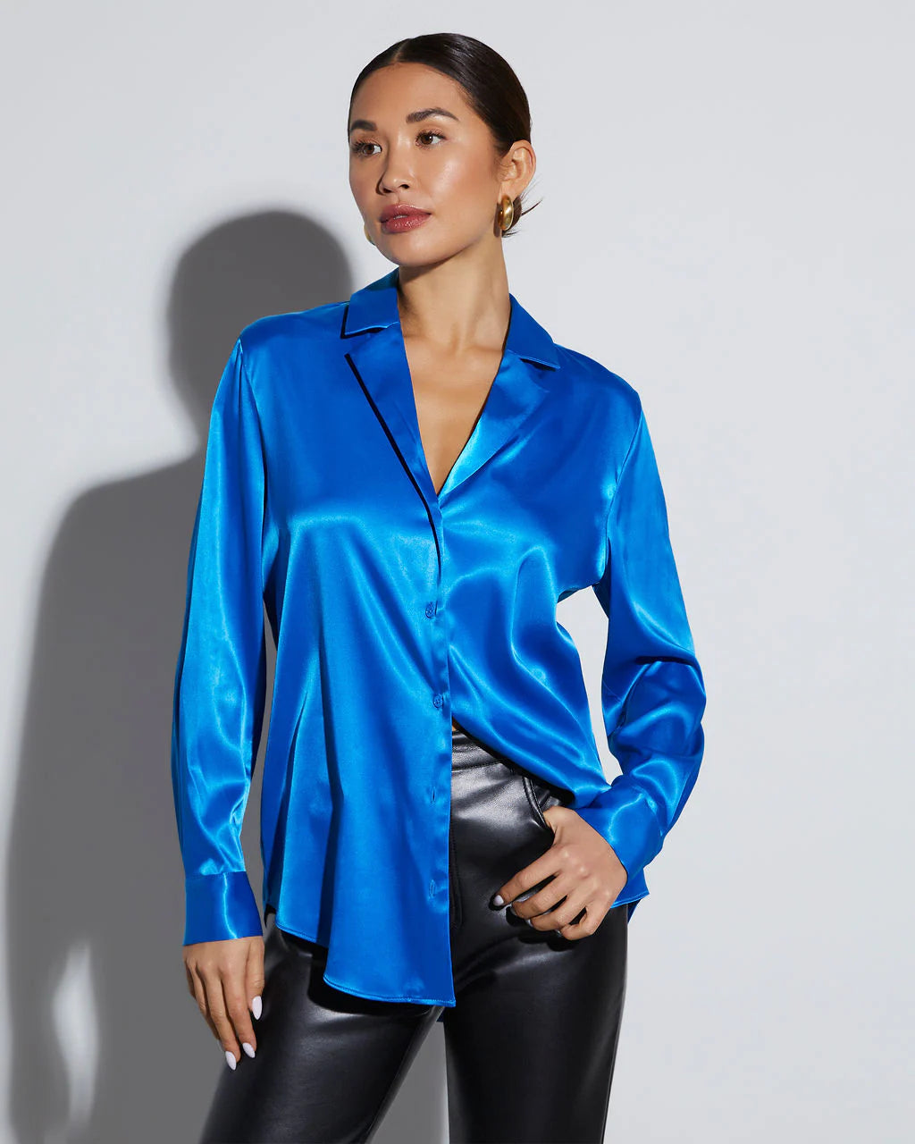 Sophisticated Satin Button Down Blouse