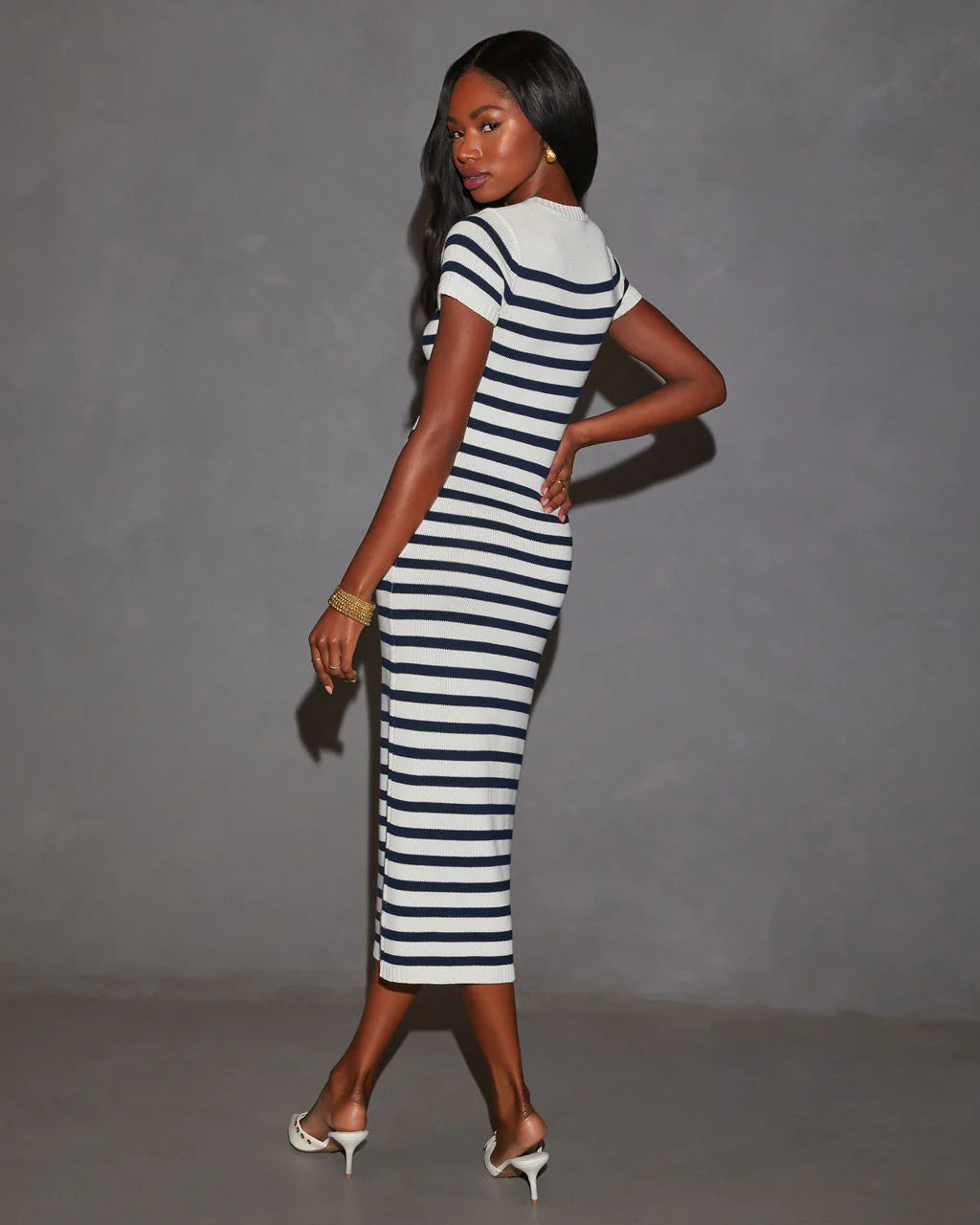 Eloise Striped Bodycon Sweater Midi Dress