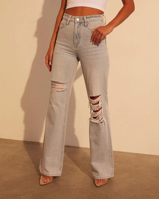 Alycia High Rise Distressed Wide Leg Jeans